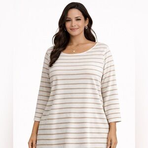 croft & barrow white blouse with beige horizontal stripes size 1X 3/4 sleeves